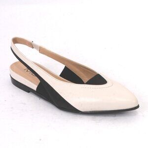 MOT-CLe 2889 Beige Black Leather Pointy Slingbacks Heel Sandals